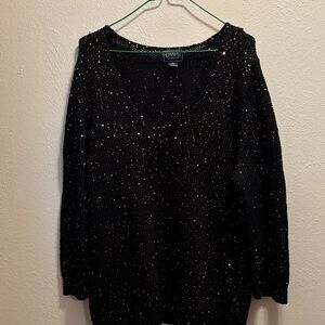 Chaps Black V-Neck Sweater with Sparkle